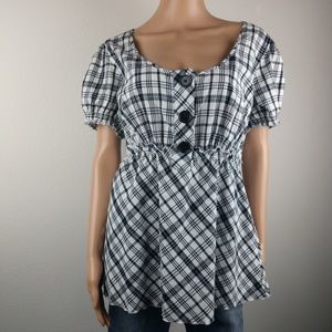 Lane Bryant Peasant Plaid Blouse sz14/16 NWOT